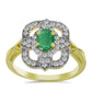 Anillo de Plata Bañada en Oro con Esmeralda de Brasil y Topacio Blanco