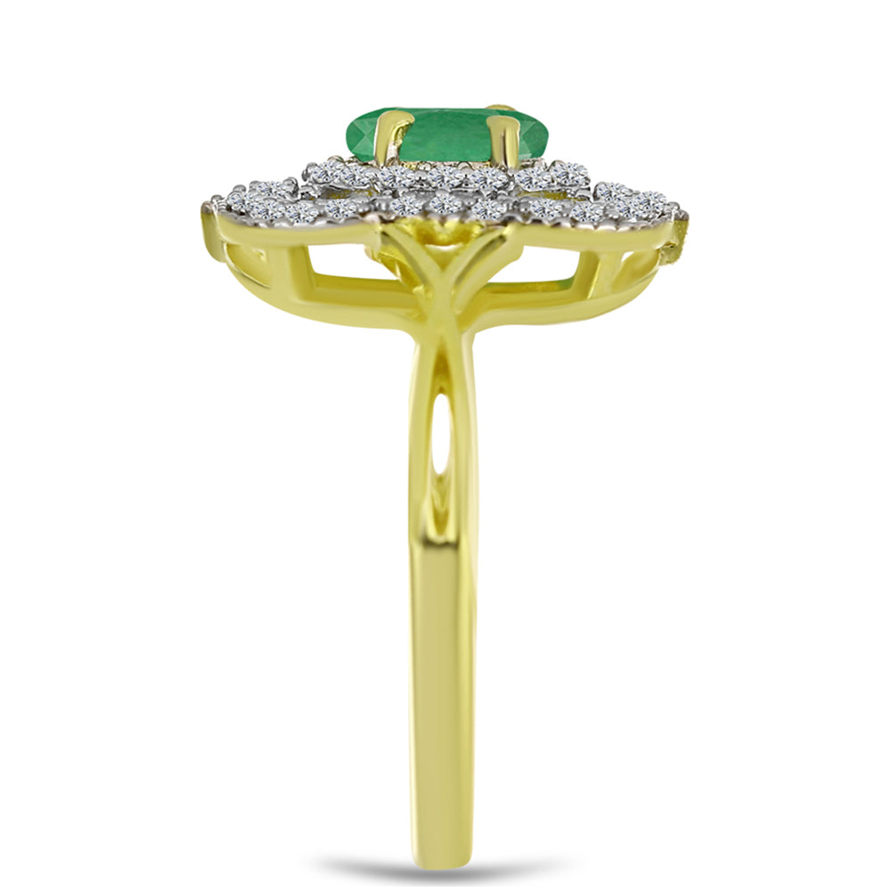 Anillo de Plata Bañada en Oro con Esmeralda de Brasil y Topacio Blanco