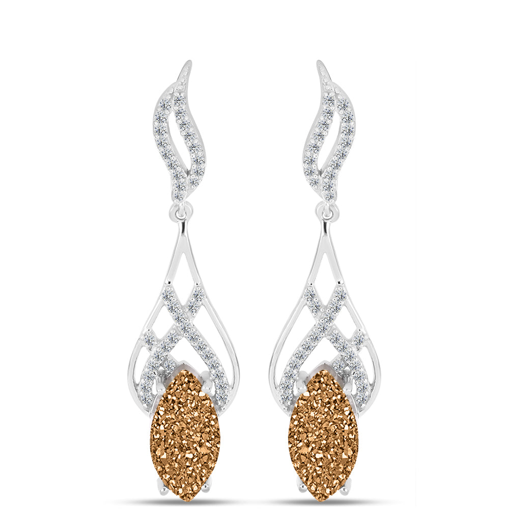 Pendientes de Plata con Drusa Dorada y Topacio Blanco