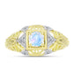 Anillo de Plata Bañada en Oro con Piedra Lunar Arco Iris y Topacio Blanco