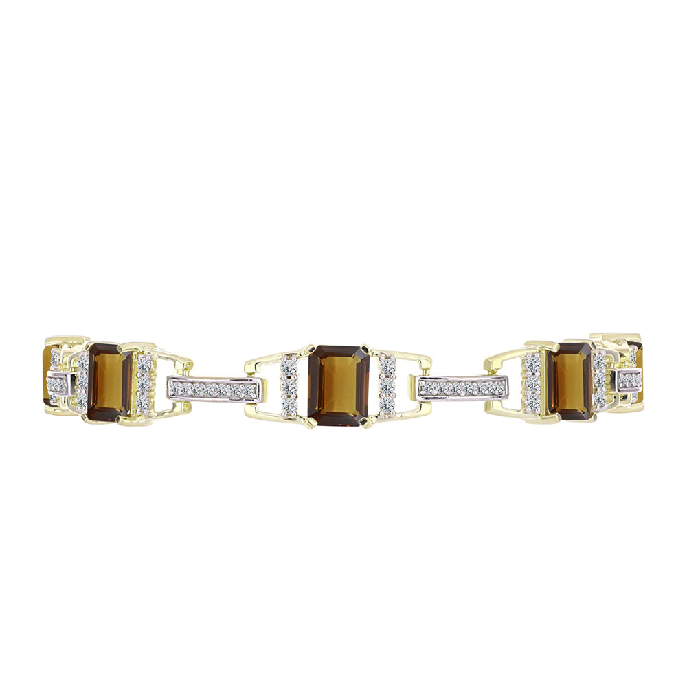 Pulsera de Plata Bañada en Oro con Cuarzo Coñac y Topacio Blanco 2 