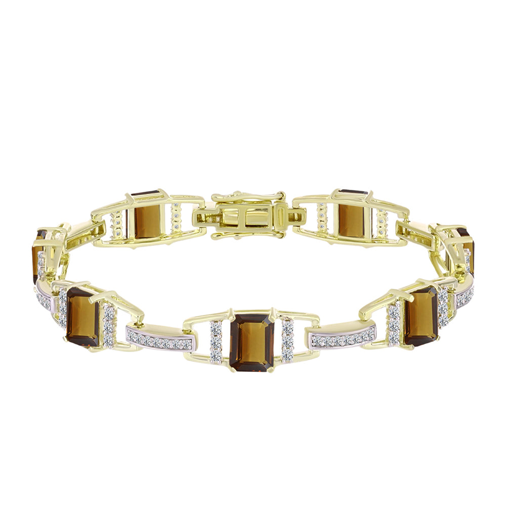 Pulsera de Plata Bañada en Oro con Cuarzo Coñac y Topacio Blanco 1 