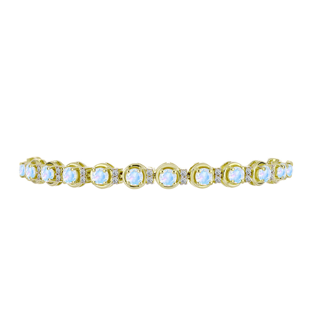 Pulsera de Plata Bañada en Oro con Piedra Lunar Arco Iris y Topacio Blanco 2 