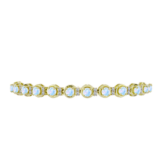 Pulsera de Plata Bañada en Oro con Piedra Lunar Arco Iris y Topacio Blanco
