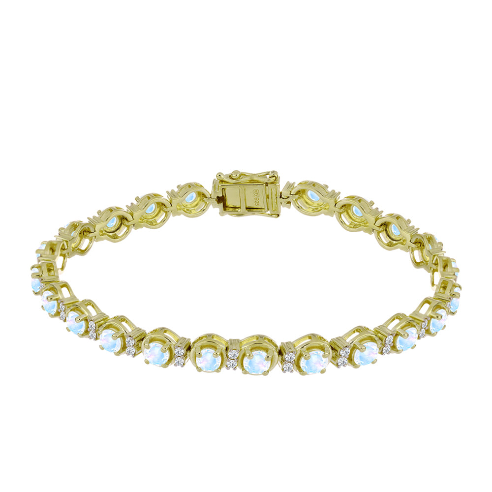 Pulsera de Plata Bañada en Oro con Piedra Lunar Arco Iris y Topacio Blanco