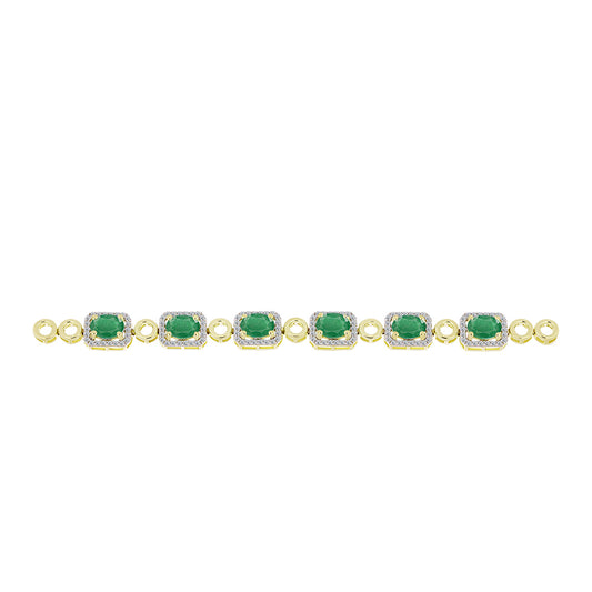Pulsera de Plata Bañada en Oro con Esmeralda de Brasil y Topacio Blanco