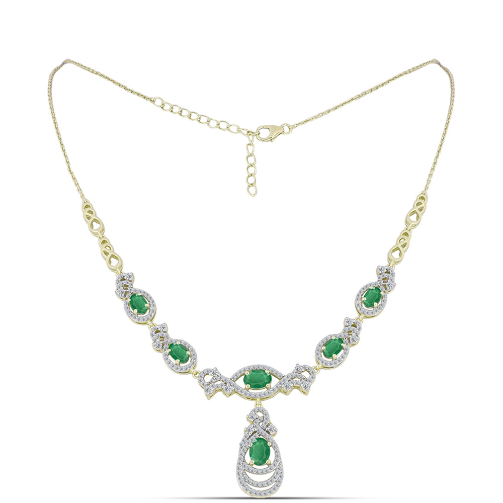 Collar de Plata Bañada en Oro con Esmeralda de Brasil y Topacio Blanco