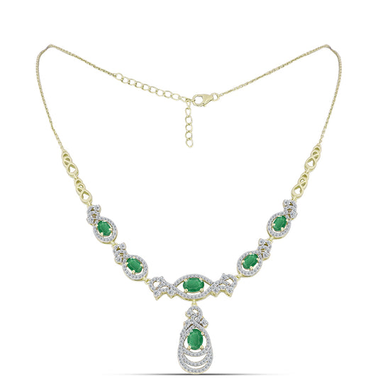 Collar de Plata Bañada en Oro con Esmeralda de Brasil y Topacio Blanco