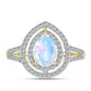 Anillo de Plata Bañada en Oro con Piedra Lunar Arco Iris y Topacio Blanco