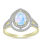 Anillo de Plata Bañada en Oro con Piedra Lunar Arco Iris y Topacio Blanco