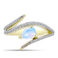 Anillo de Plata Bañada en Oro con Piedra Lunar Arco Iris y Topacio Blanco