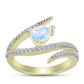 Anillo de Plata Bañada en Oro con Piedra Lunar Arco Iris y Topacio Blanco