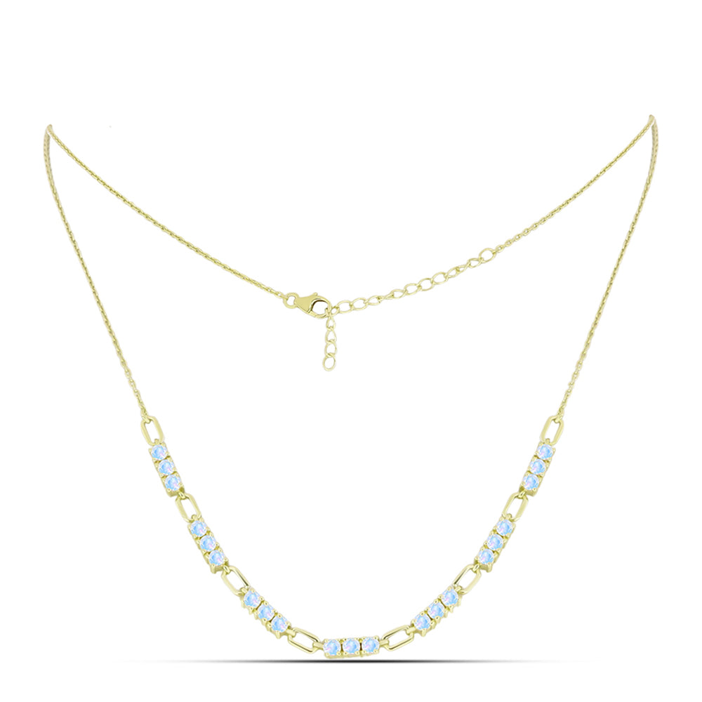 Collar de Plata Bañada en Oro con Piedra Lunar Arco Iris