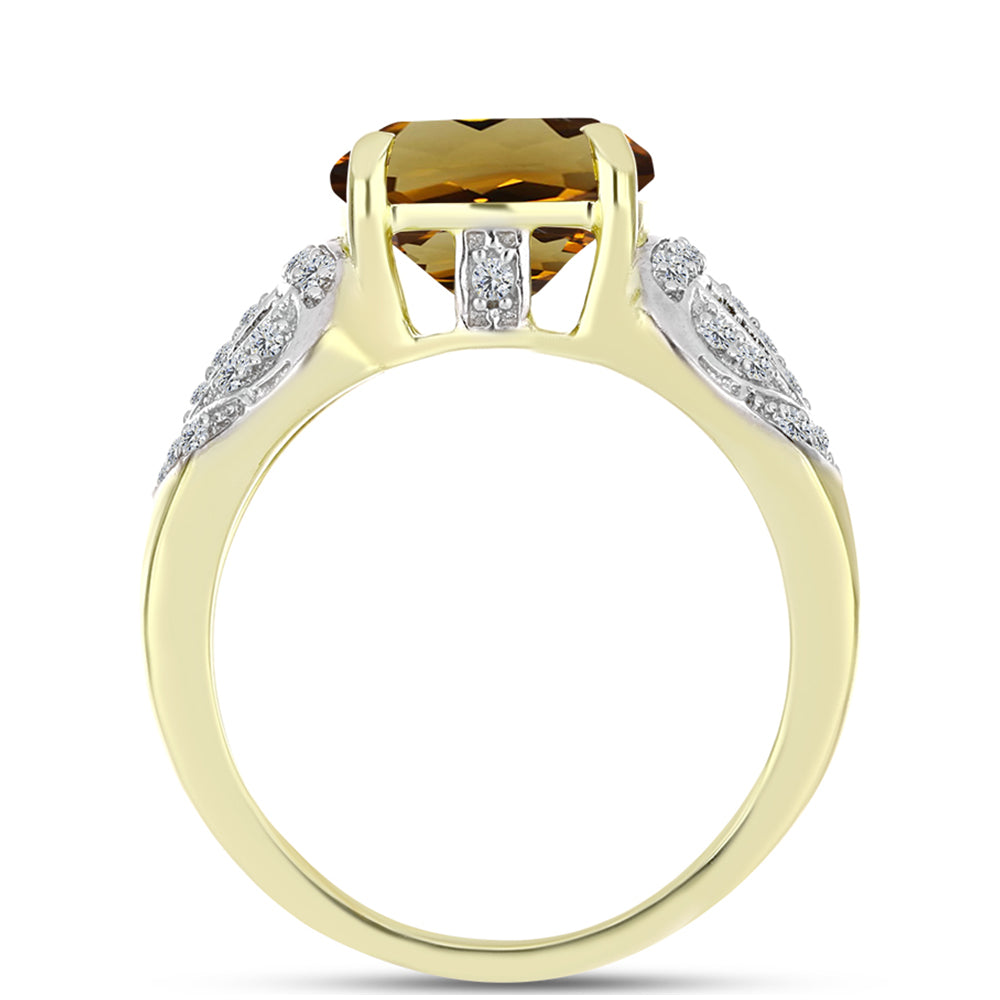 Anillo de Plata Bañada en Oro con Cuarzo Coñac y Topacio Blanco 2 