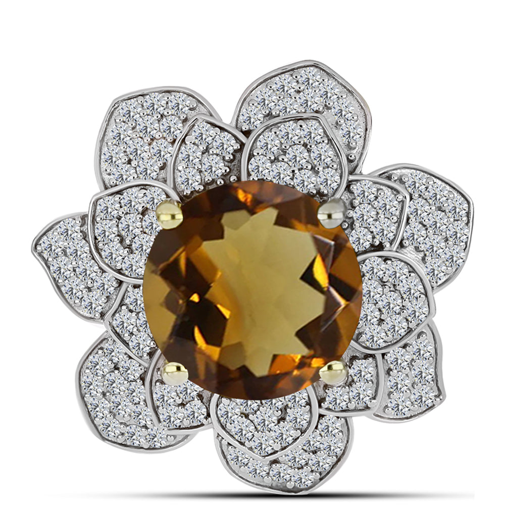 Anillo de Plata Bañada en Oro con Cuarzo Coñac y Topacio Blanco