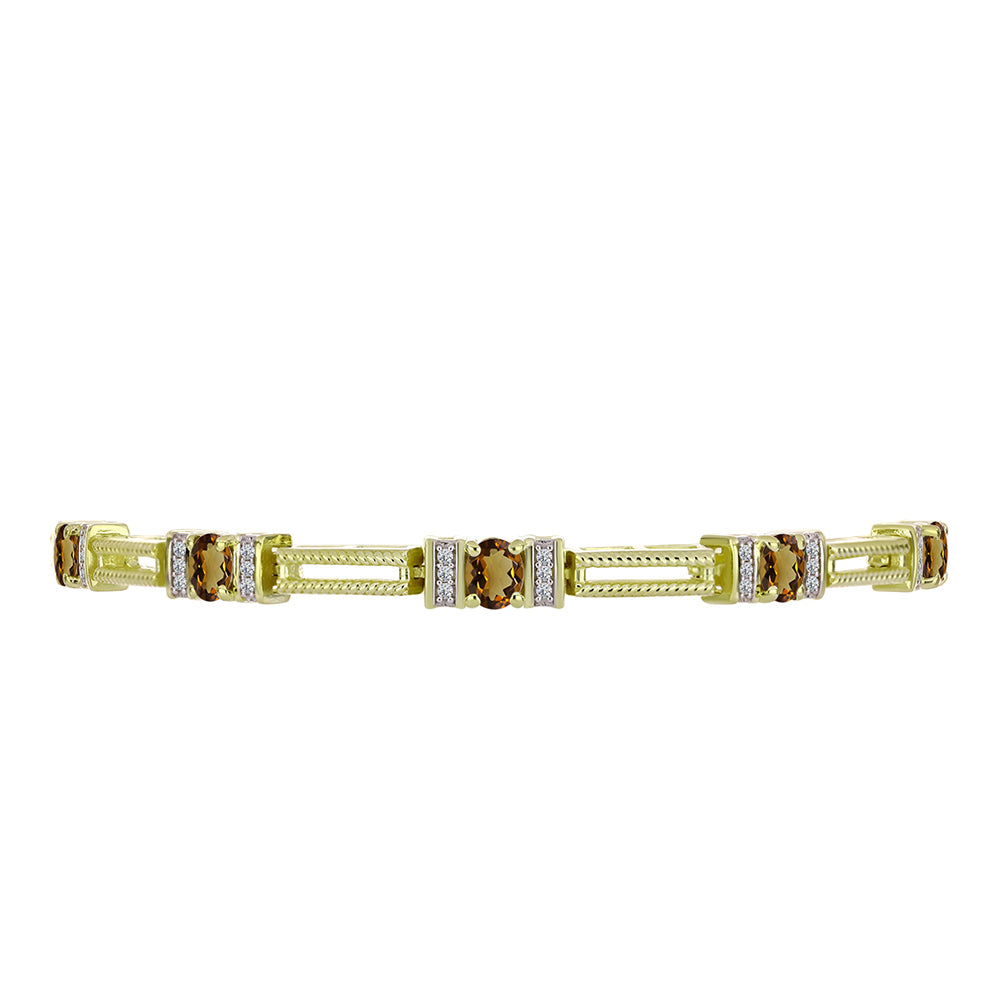 Pulsera de Plata Bañada en Oro con Cuarzo Coñac y Topacio Blanco 2 