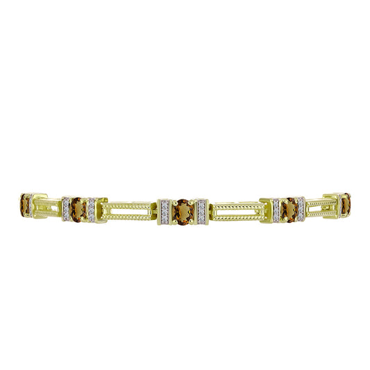 Pulsera de Plata Bañada en Oro con Cuarzo Coñac y Topacio Blanco
