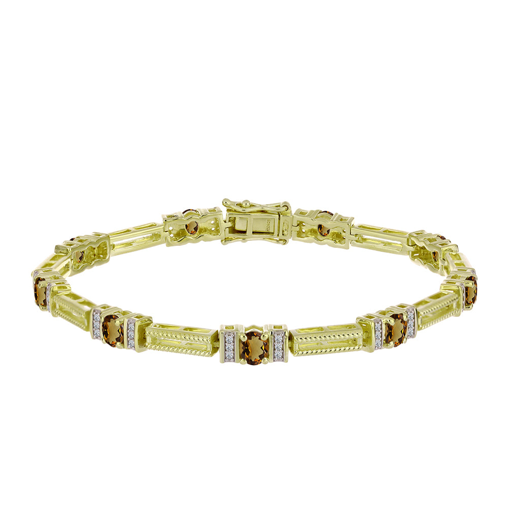 Pulsera de Plata Bañada en Oro con Cuarzo Coñac y Topacio Blanco 1 