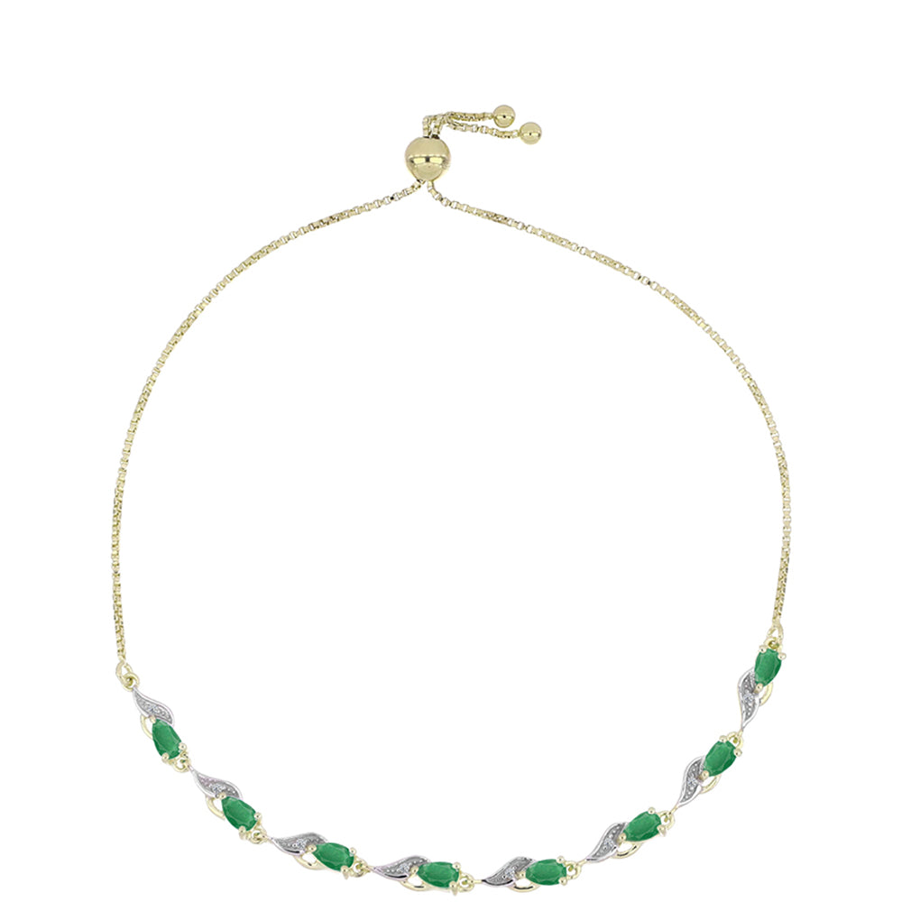 Pulsera de Plata Bañada en Oro con Esmeralda de Brasil y Topacio Blanco