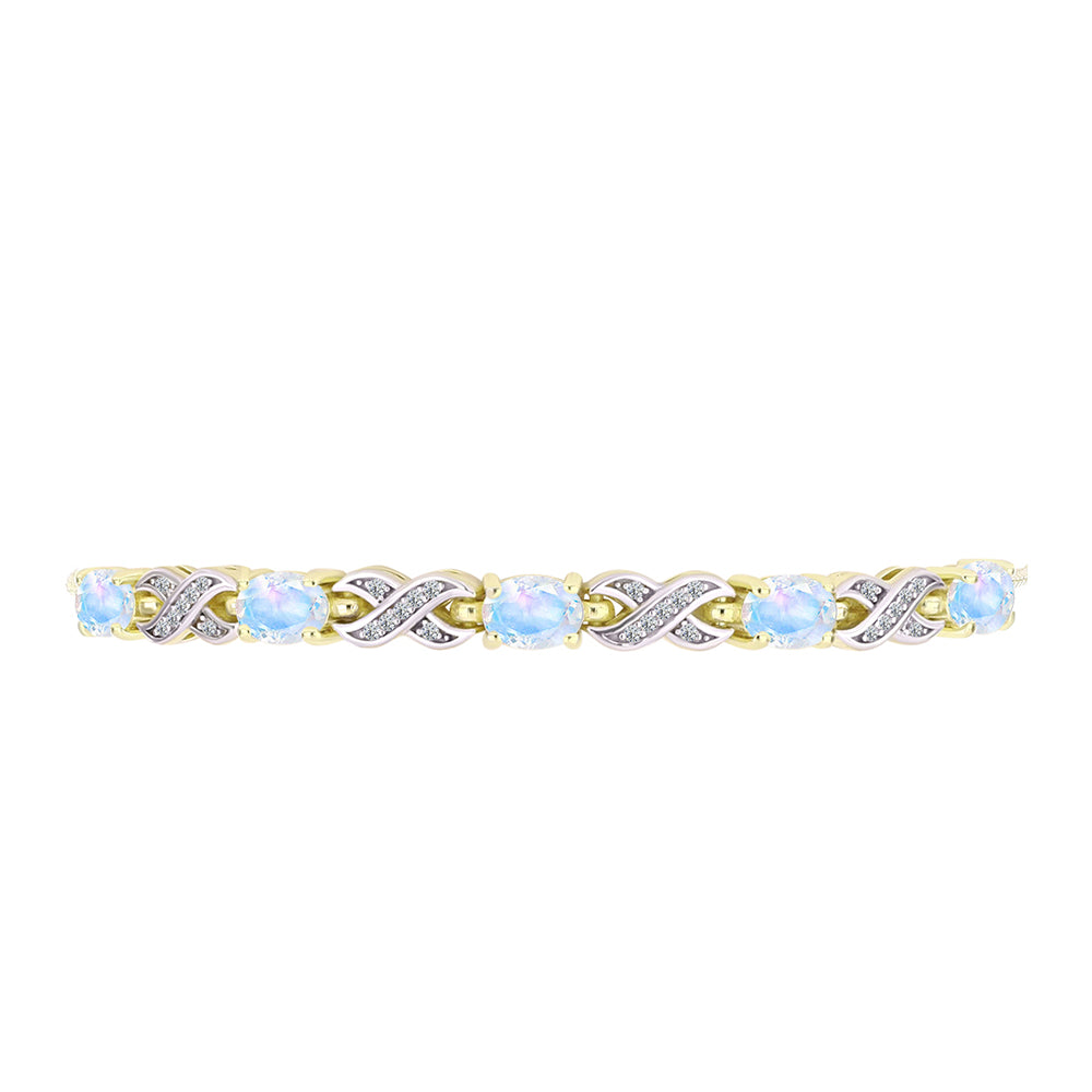 Pulsera de Plata Bañada en Oro con Piedra Lunar Arco Iris y Topacio Blanco 2 
