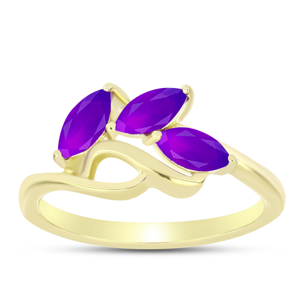 Anillo de Plata Bañada en Oro con Ágata Púrpura 3 