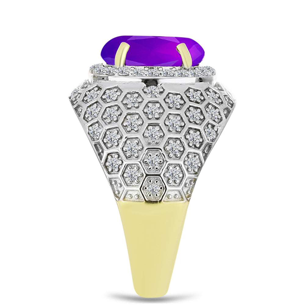 Anillo de Plata Bañada en Oro con Ágata Púrpura y Topacio Blanco