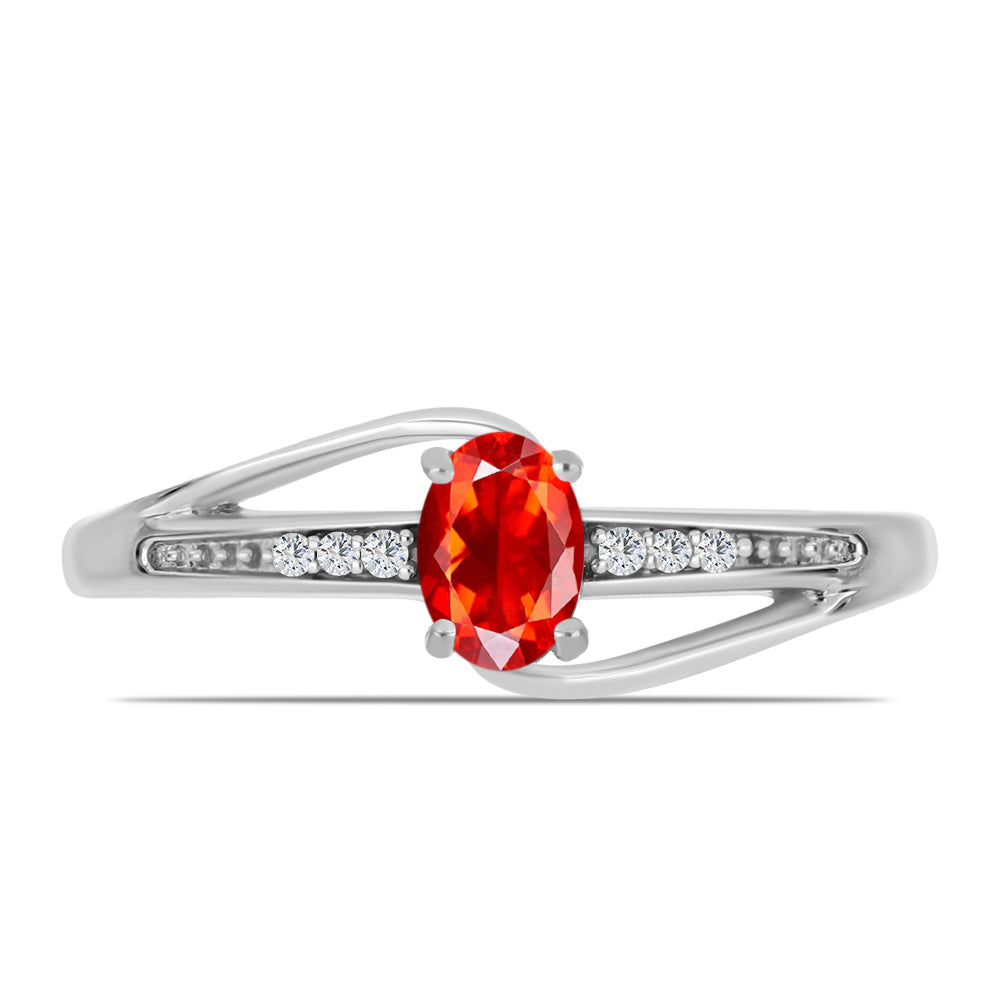 Anillo de Plata con Ópalo Rojo etíope de Lega Dembi y Topacio Blanco