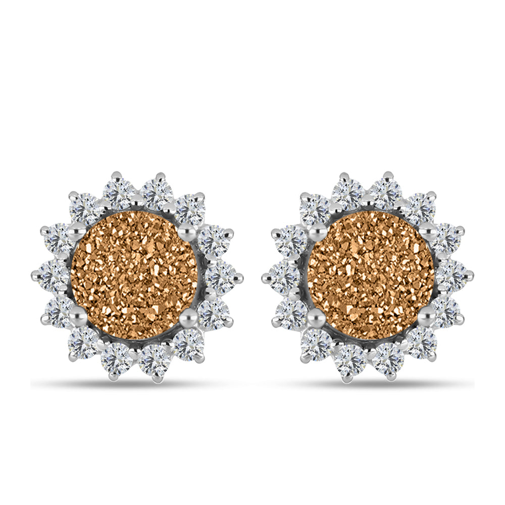 Pendientes de Plata con Drusa Dorada y Topacio Blanco