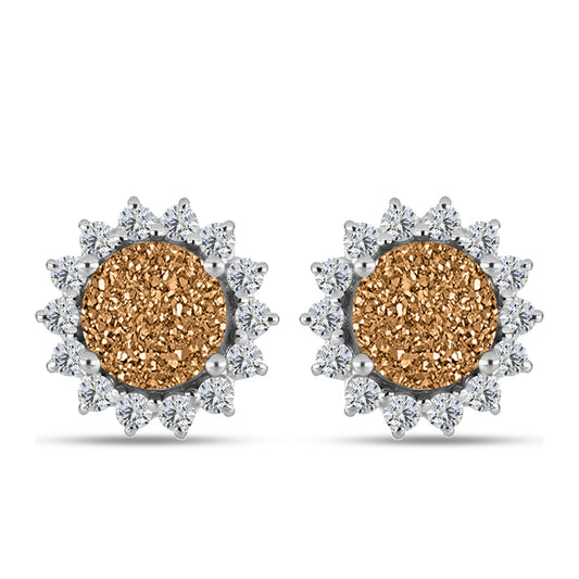 Pendientes de Plata con Drusa Dorada y Topacio Blanco