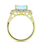Anillo de Plata Bañada en Oro con Piedra Lunar Arco Iris y Topacio Blanco