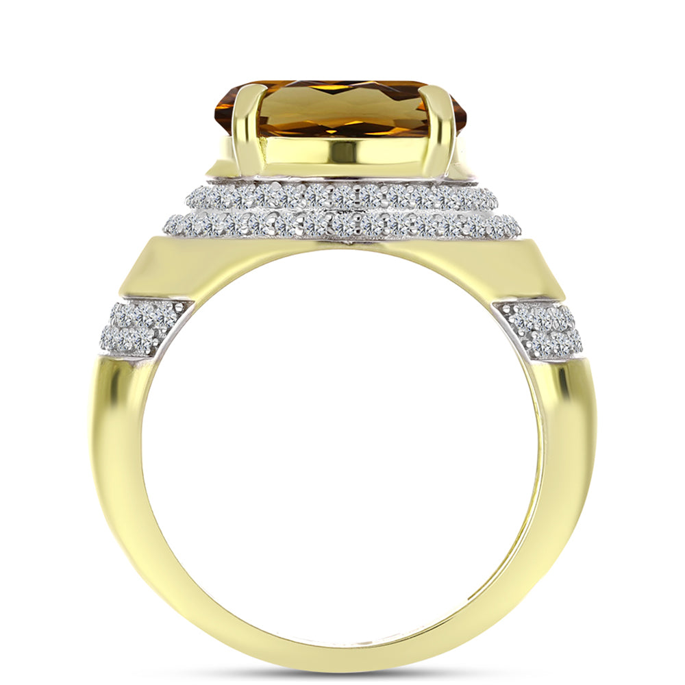 Anillo de Plata Bañada en Oro con Cuarzo Coñac y Topacio Blanco 2 