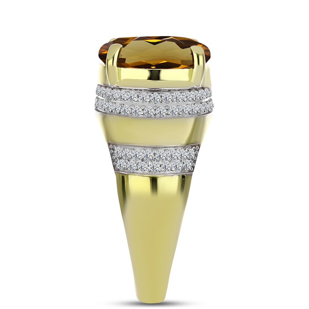 Anillo de Plata Bañada en Oro con Cuarzo Coñac y Topacio Blanco 4 