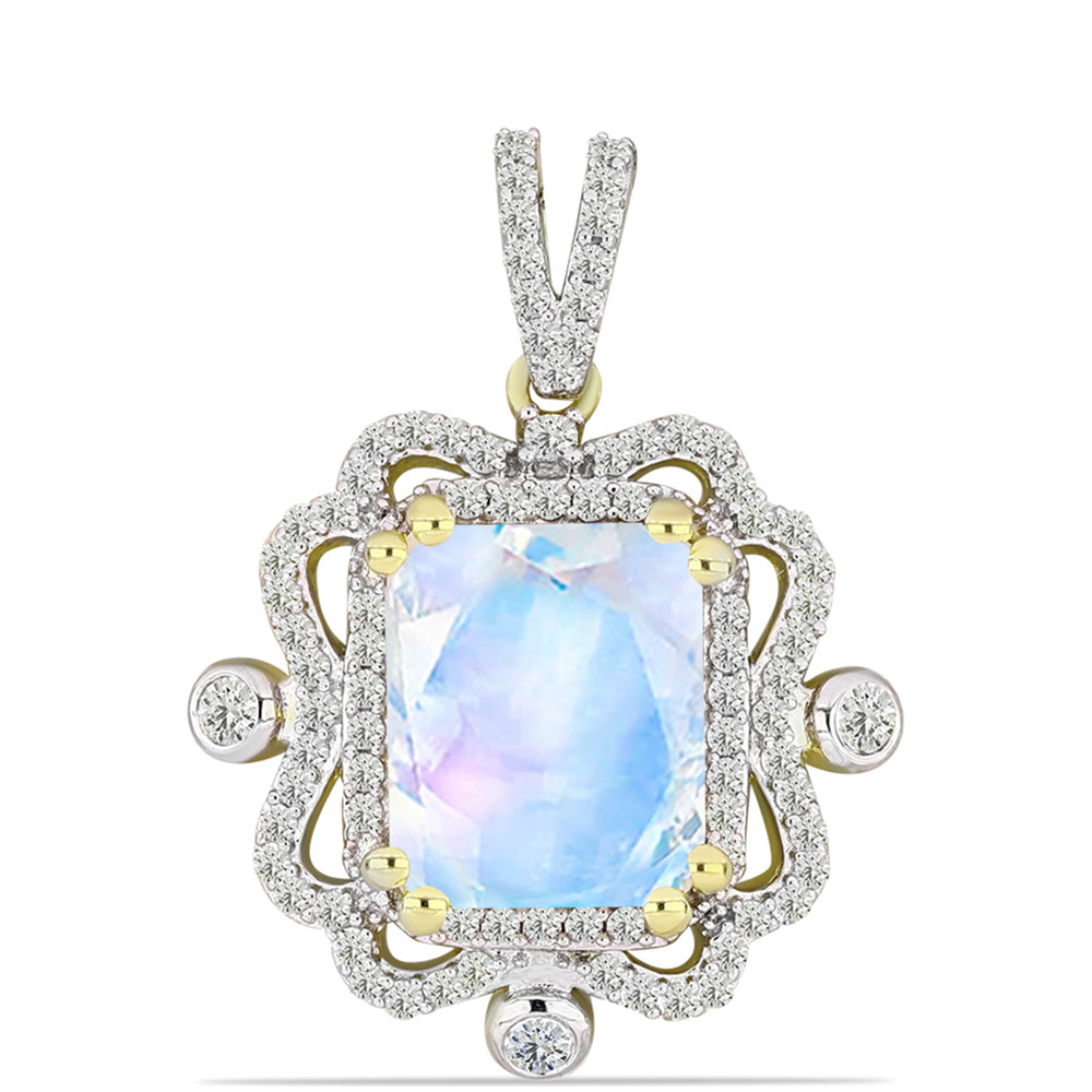 Colgante de Plata Bañada en Oro con Piedra Lunar Arco Iris y Topacio Blanco 1 
