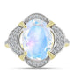 Anillo de Plata Bañada en Oro con Piedra Lunar Arco Iris y Topacio Blanco