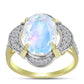 Anillo de Plata Bañada en Oro con Piedra Lunar Arco Iris y Topacio Blanco