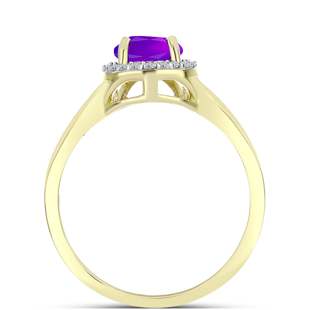 Anillo de Plata Bañada en Oro con Ágata Púrpura y Topacio Blanco