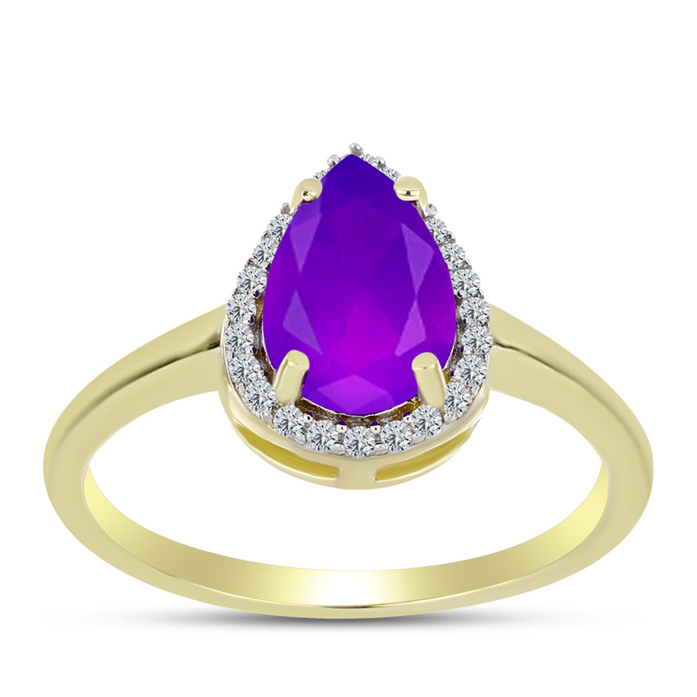 Anillo de Plata Bañada en Oro con Ágata Púrpura y Topacio Blanco