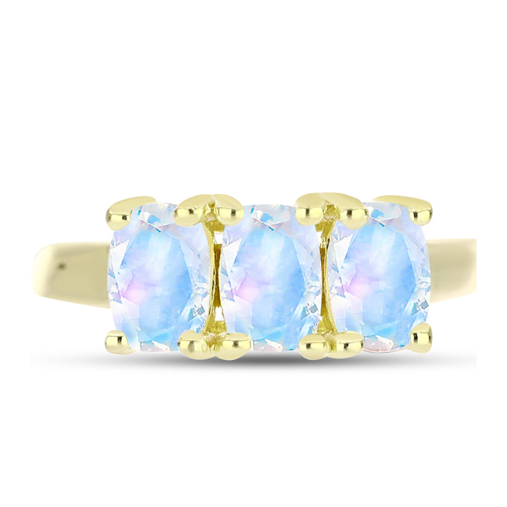 Anillo de Plata Bañada en Oro con Piedra Lunar Arco Iris