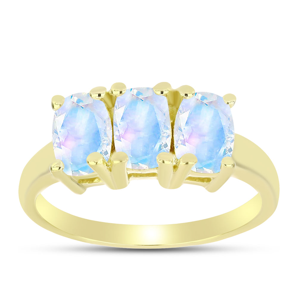 Anillo de Plata Bañada en Oro con Piedra Lunar Arco Iris
