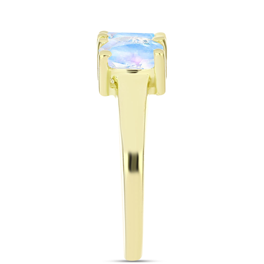 Anillo de Plata Bañada en Oro con Piedra Lunar Arco Iris