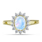 Anillo de Plata Bañada en Oro con Piedra Lunar Arco Iris y Topacio Blanco
