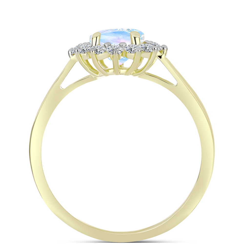 Anillo de Plata Bañada en Oro con Piedra Lunar Arco Iris y Topacio Blanco 2 