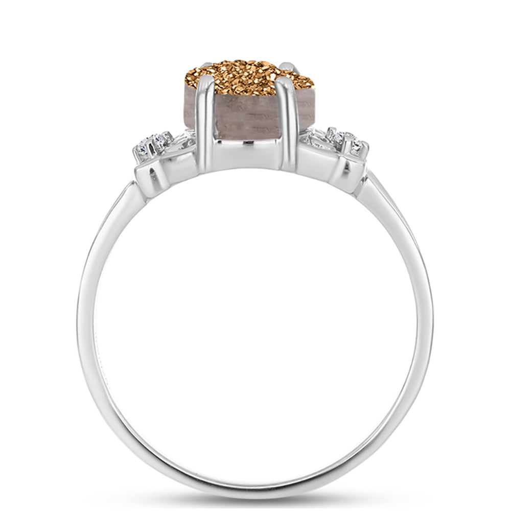 Anillo de Plata con Drusa Dorada y Topacio Blanco 2 