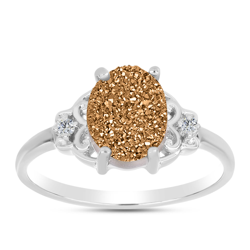 Anillo de Plata con Drusa Dorada y Topacio Blanco