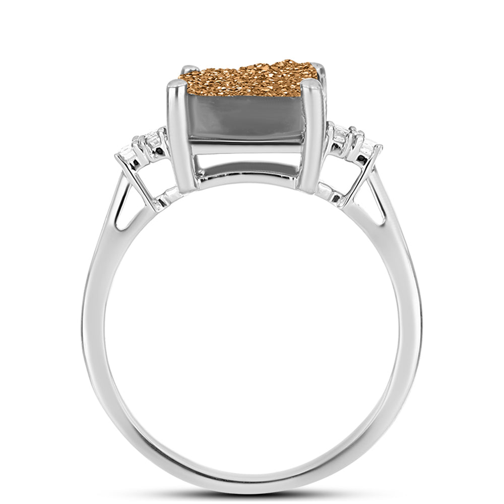 Anillo de Plata con Drusa Dorada y Topacio Blanco
