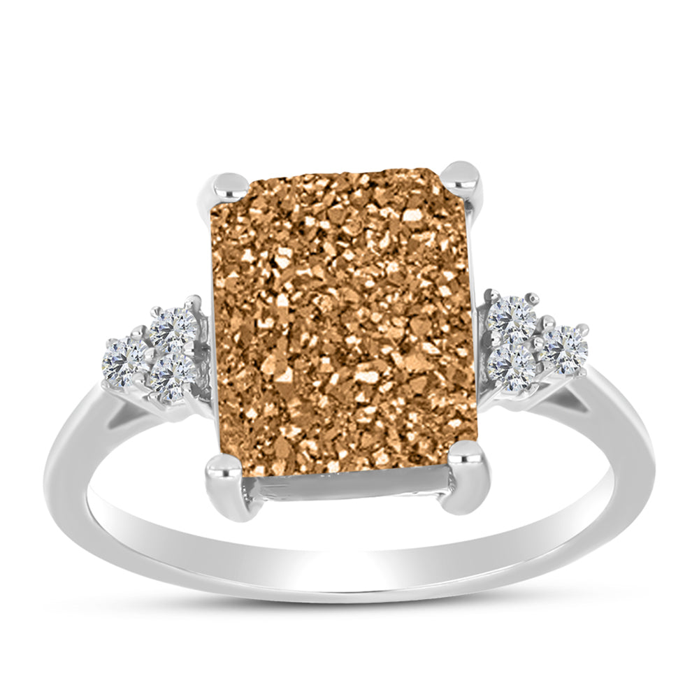 Anillo de Plata con Drusa Dorada y Topacio Blanco 3 