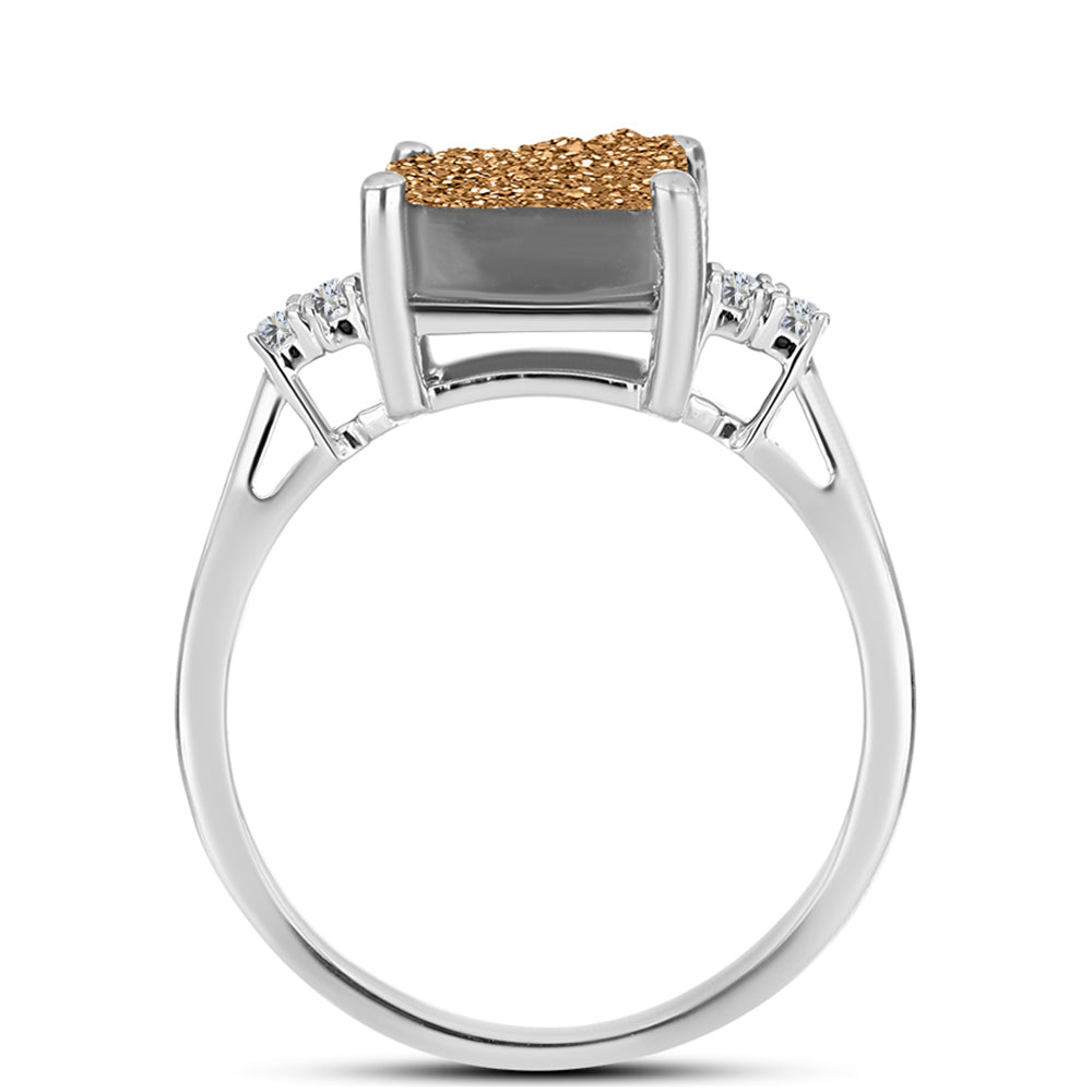 Anillo de Plata con Drusa Dorada y Topacio Blanco
