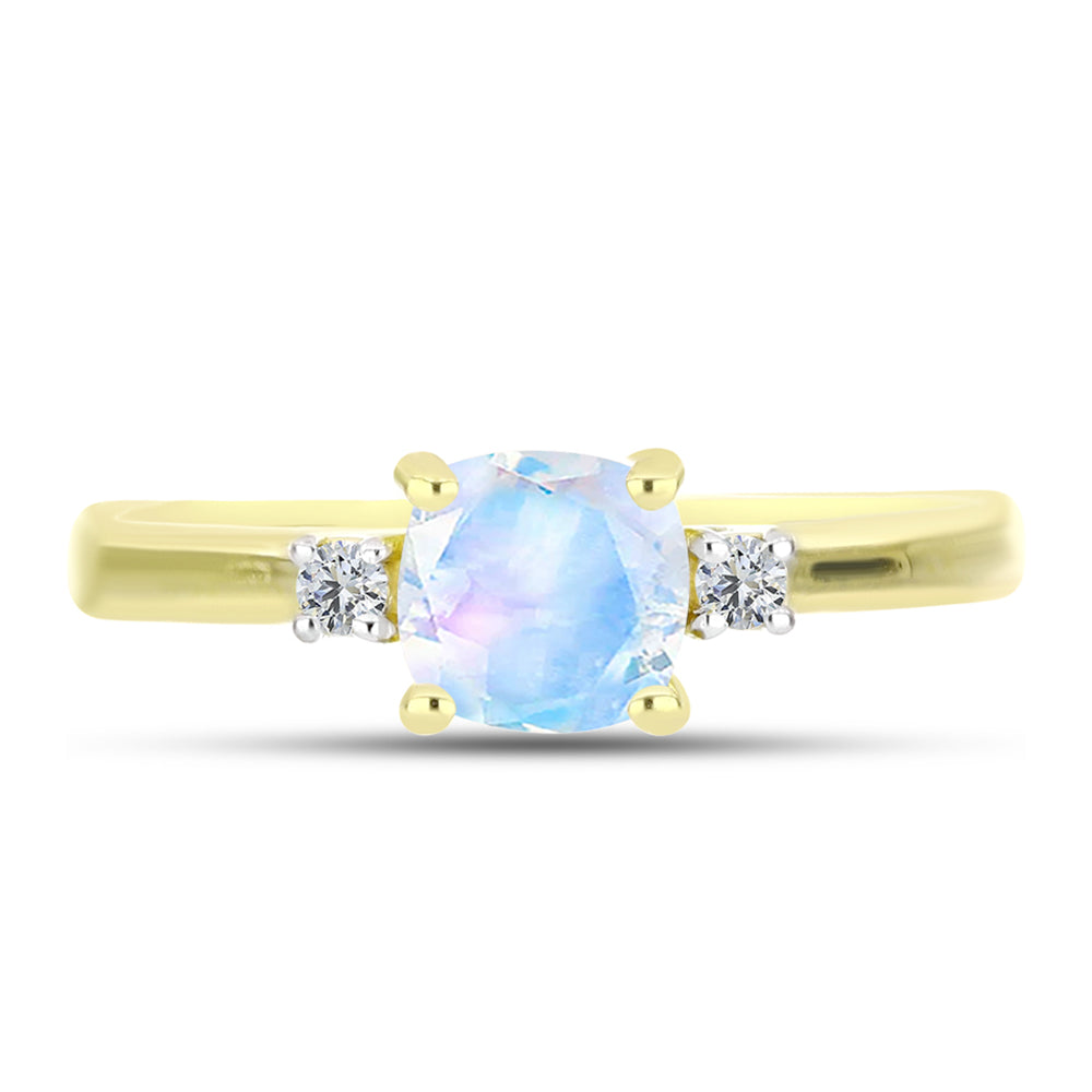 Anillo de Plata Bañada en Oro con Piedra Lunar Arco Iris y Topacio Blanco 1 