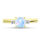 Anillo de Plata Bañada en Oro con Piedra Lunar Arco Iris y Topacio Blanco