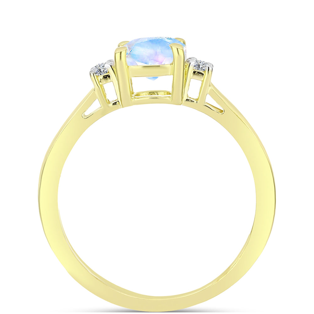 Anillo de Plata Bañada en Oro con Piedra Lunar Arco Iris y Topacio Blanco